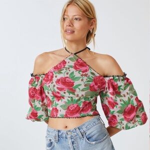 Anthropologie Frida Floral Off-Shoulder Crop Size XL